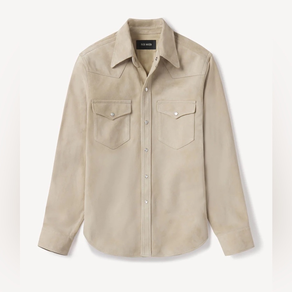 NWT Buck Mason Sea Ranch Suede Western Shirt oversized jacket. Pistachio. Large